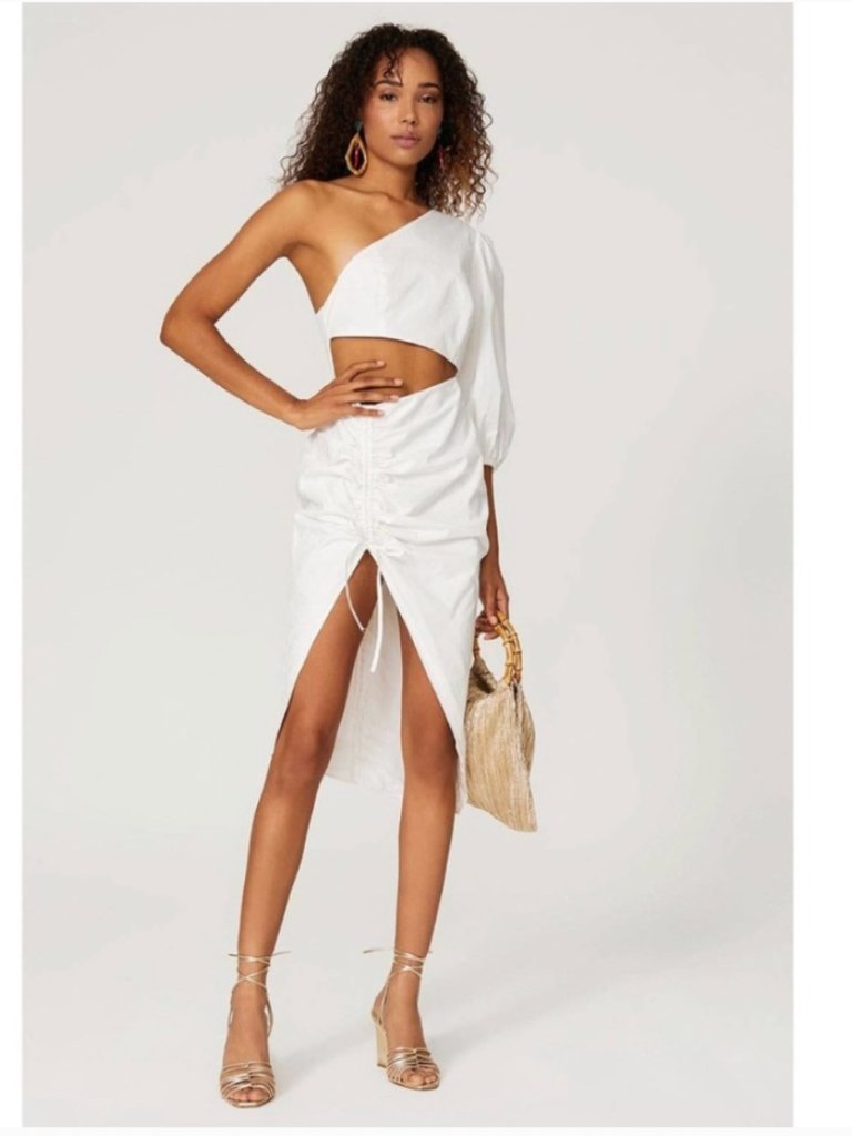 Revolve Sau Lee Jolene White Poplin One Shoulder Dress